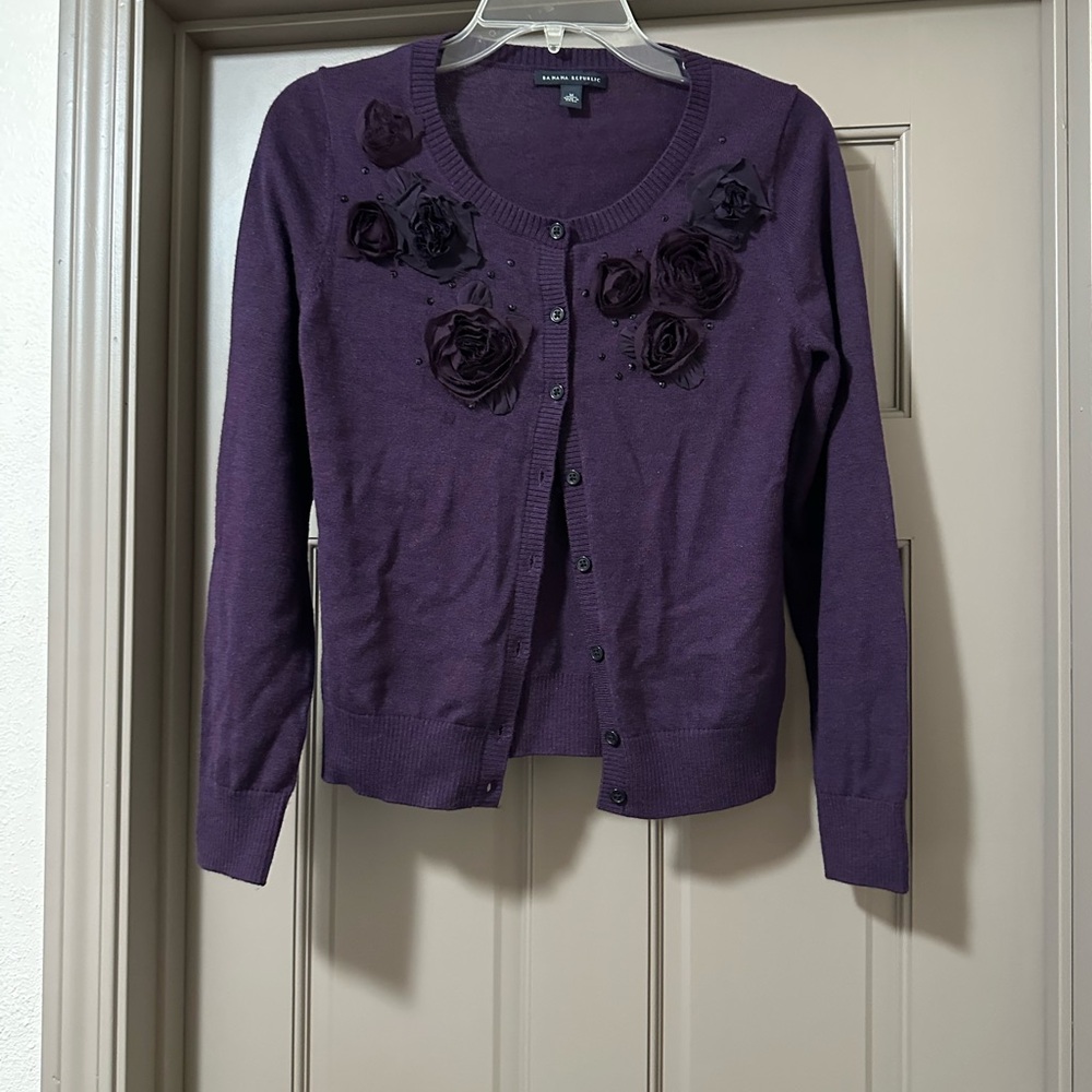 Banana Republic Purple Cardigan with Floral Details Size M